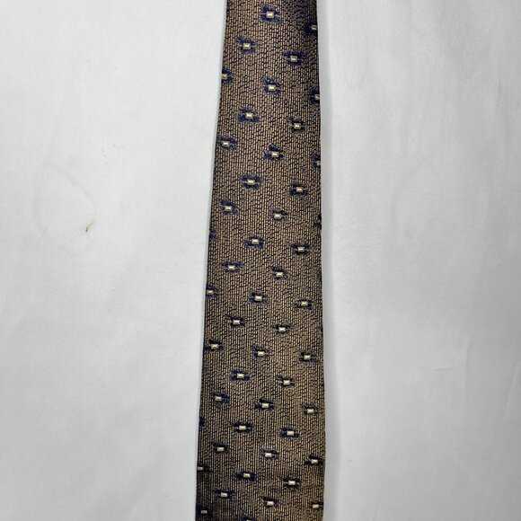 Joseph Abboud Men’s Necktie 3 ¾” Silk Brown / Copper & Navy Blue Geometric Italy - Picture 2 of 11